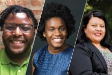 The University of Washington welcomed its most diverse cohort of new tenure-track faculty in 2021. Among the new hires are assistant professors (l-r) Jelani Ince, sociology, Esther Uduehi, marketing, and Angelic Amezcua, Spanish.