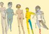 colorful line drawing of people standing naked together